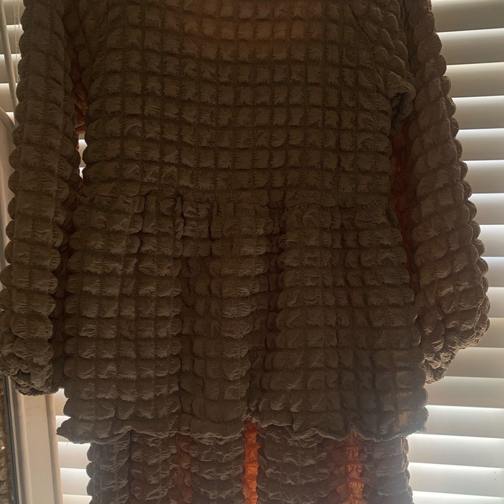 Textured Brown Long Sleeve Top